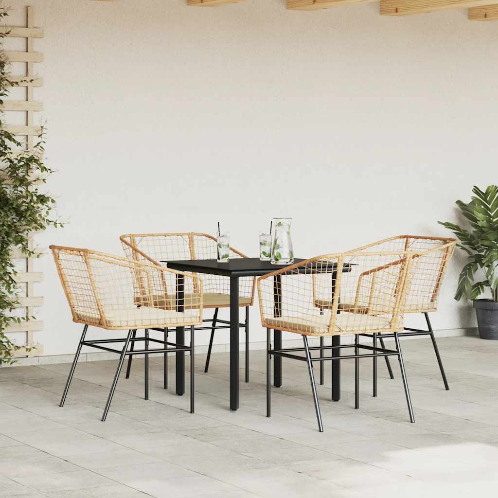 5 észes barna polyrattan üveg kerti étkezőgarnitúra párnával