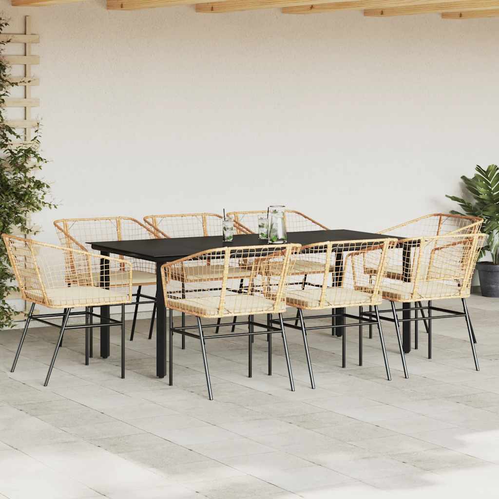 9 észes barna polyrattan üveg kerti étkezőgarnitúra párnával