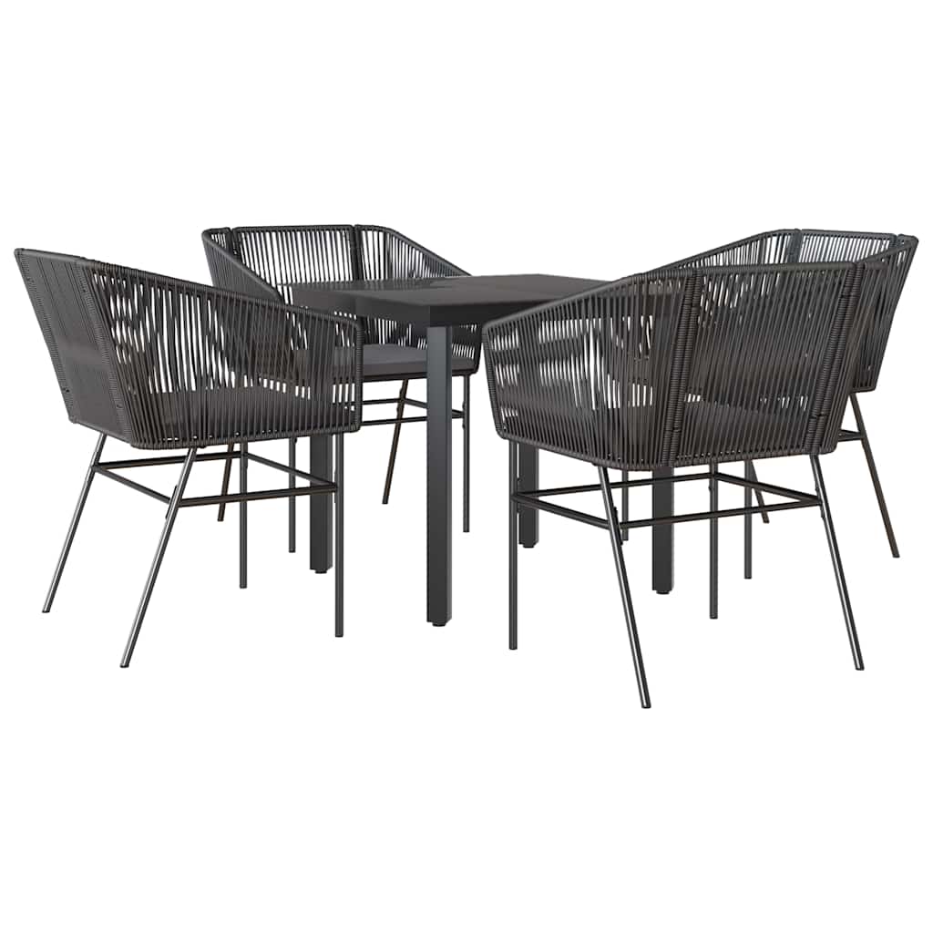 5 részes fekete polyrattan üveg kerti étkezőgarnitúra párnákkal