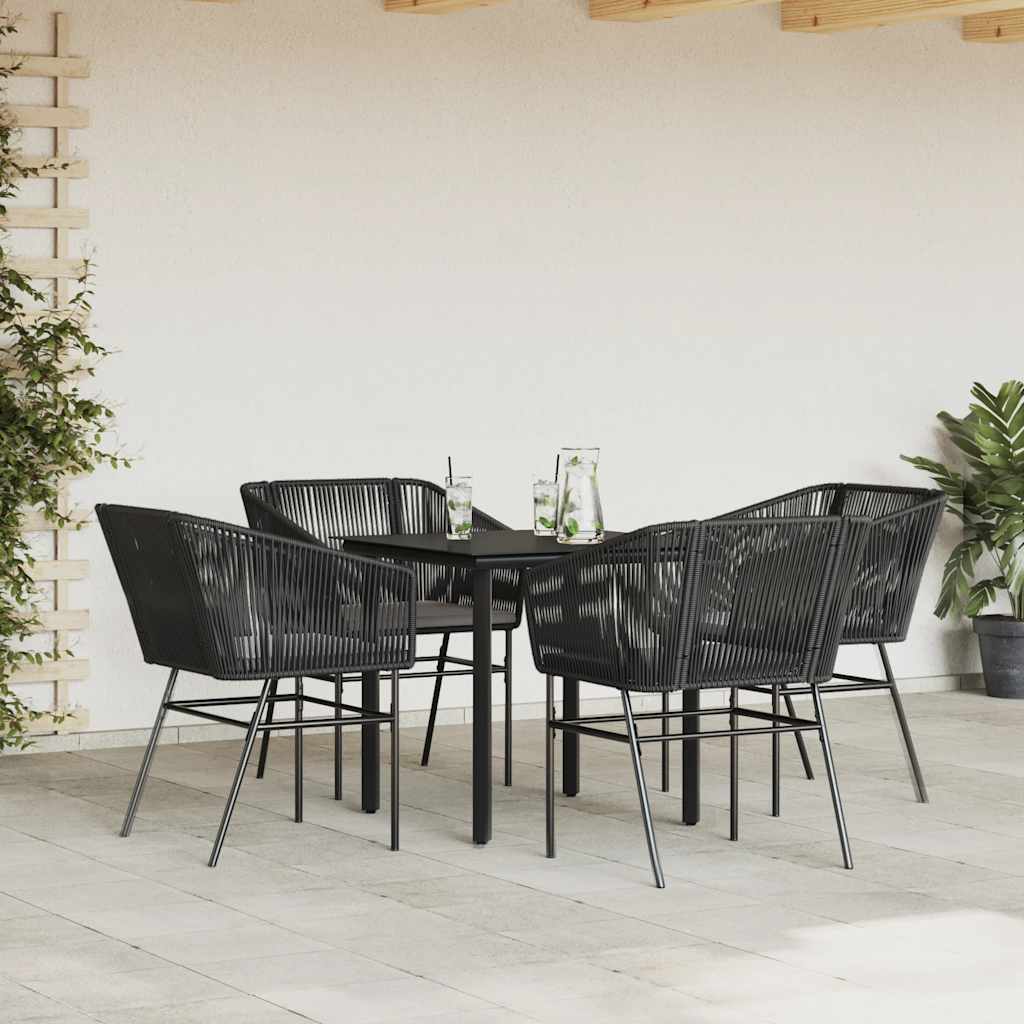 5 részes fekete polyrattan üveg kerti étkezőgarnitúra párnákkal