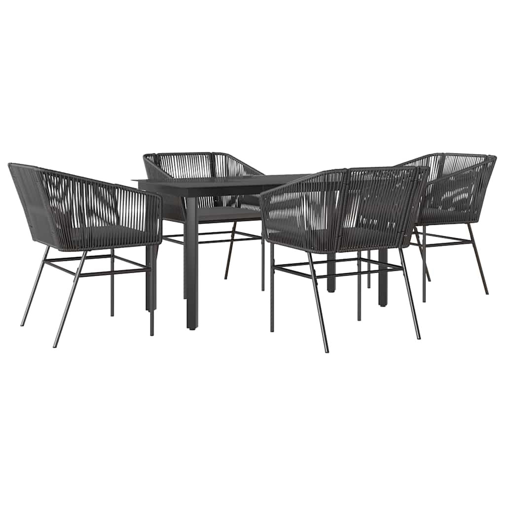 5 részes fekete polyrattan üveg kerti étkezőgarnitúra párnákkal