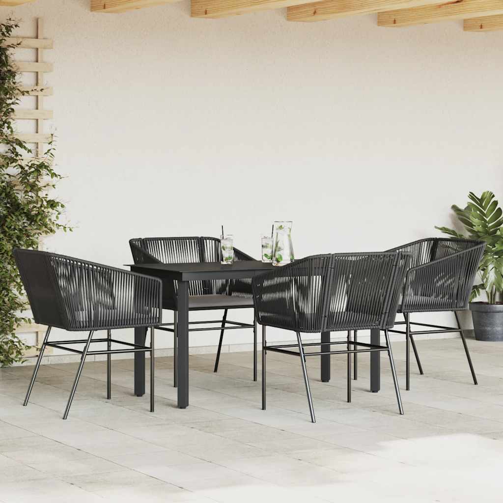 5 részes fekete polyrattan üveg kerti étkezőgarnitúra párnákkal