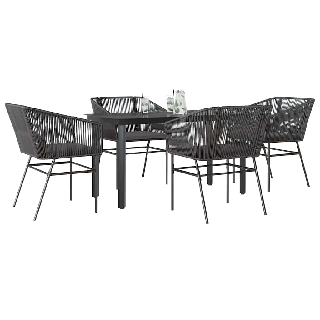 5 részes fekete polyrattan üveg kerti étkezőgarnitúra párnákkal