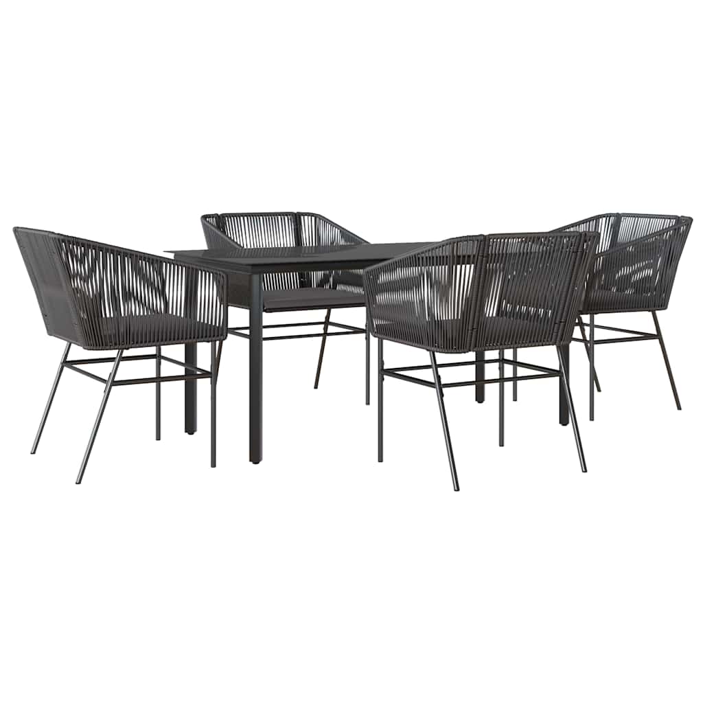 5 részes fekete polyrattan üveg kerti étkezőgarnitúra párnákkal