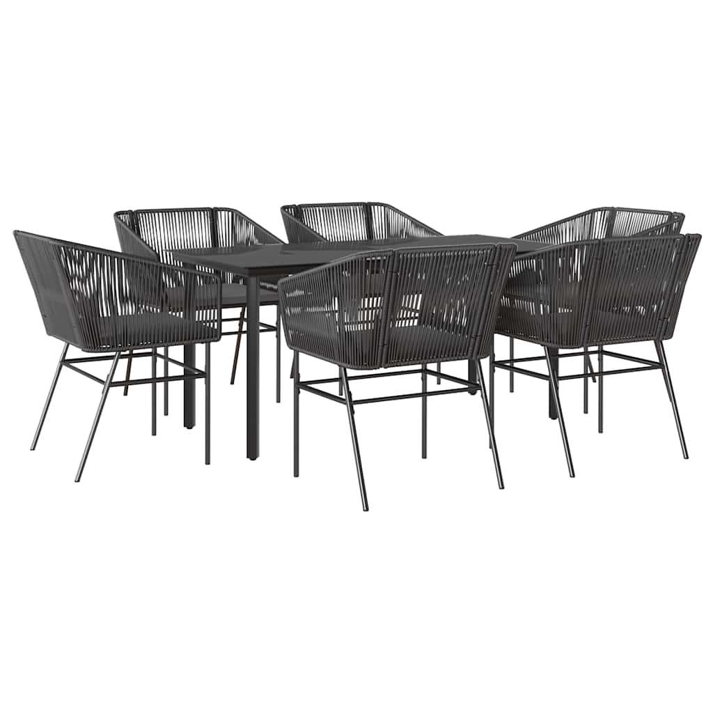 7 részes fekete polyrattan üveg kerti étkezőgarnitúra párnákkal