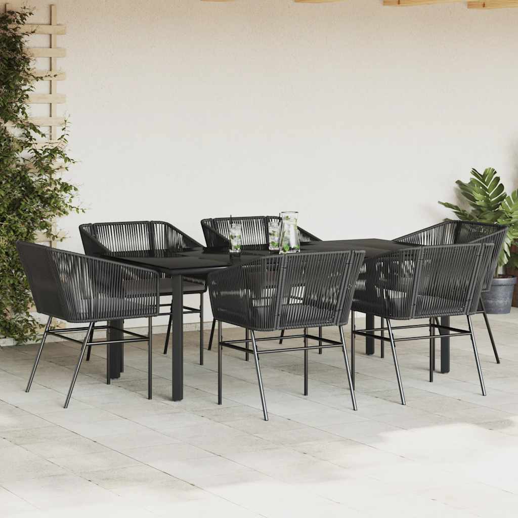 7 részes fekete polyrattan üveg kerti étkezőgarnitúra párnákkal