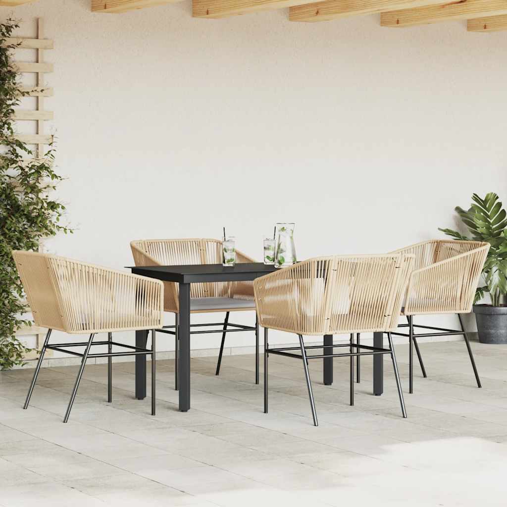 5 észes barna polyrattan üveg kerti étkezőgarnitúra párnával
