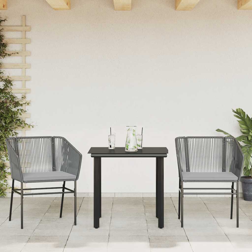 3 részes szürke polyrattan üveg kerti étkezőgarnitúra párnával