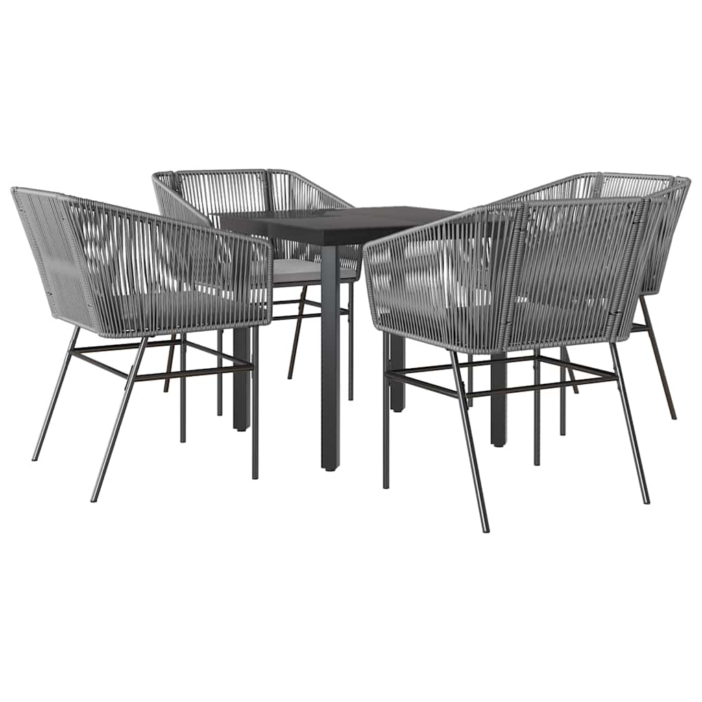 5 részes szürke polyrattan üveg kerti étkezőgarnitúra párnával