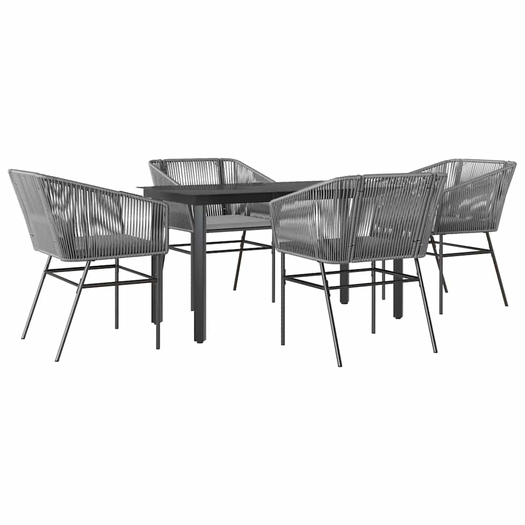 5 részes szürke polyrattan üveg kerti étkezőgarnitúra párnával