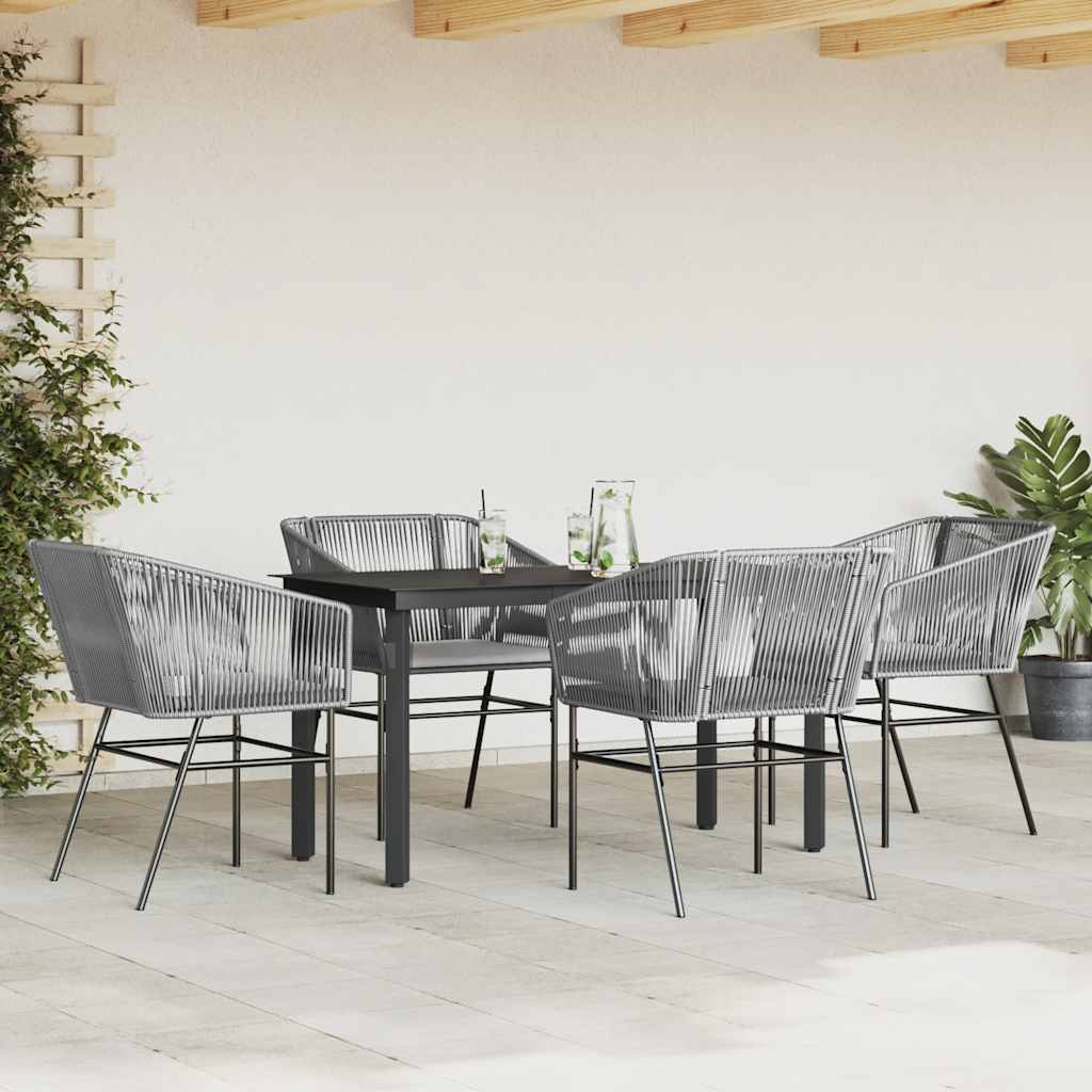 5 részes szürke polyrattan üveg kerti étkezőgarnitúra párnával