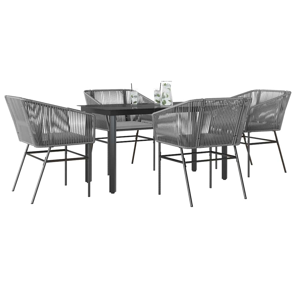 5 részes szürke polyrattan üveg kerti étkezőgarnitúra párnával