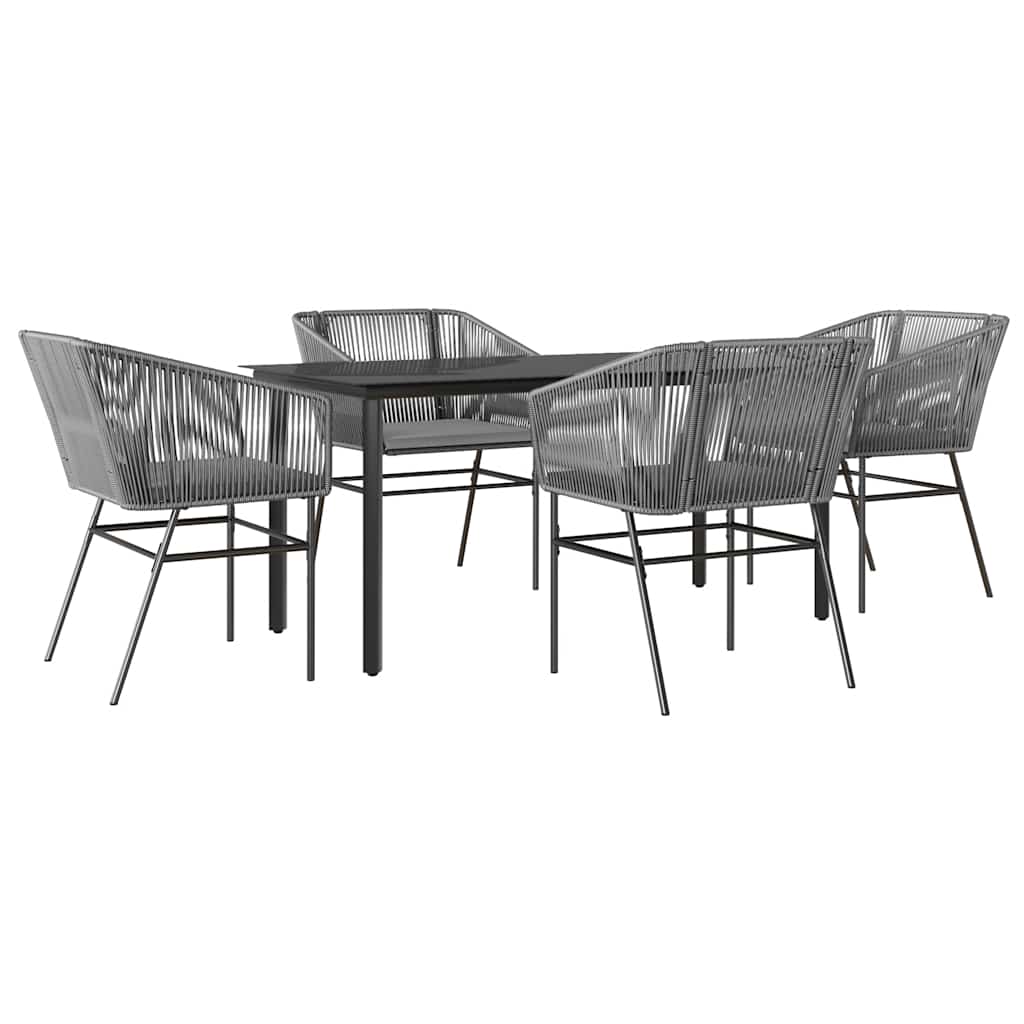 5 részes szürke polyrattan üveg kerti étkezőgarnitúra párnával