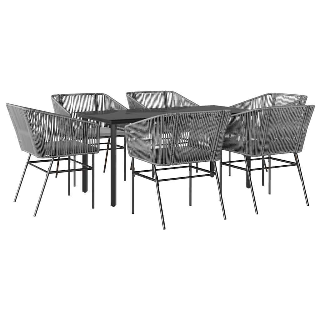 7 részes szürke polyrattan üveg kerti étkezőgarnitúra párnával