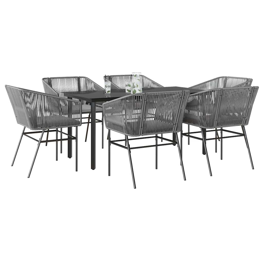 7 részes szürke polyrattan üveg kerti étkezőgarnitúra párnával