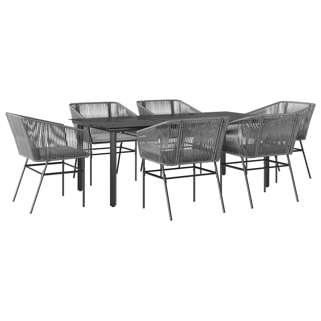 7 részes szürke polyrattan üveg kerti étkezőgarnitúra párnával