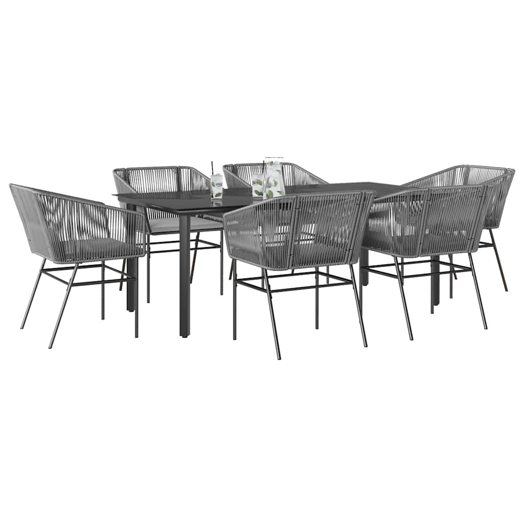 7 részes szürke polyrattan üveg kerti étkezőgarnitúra párnával