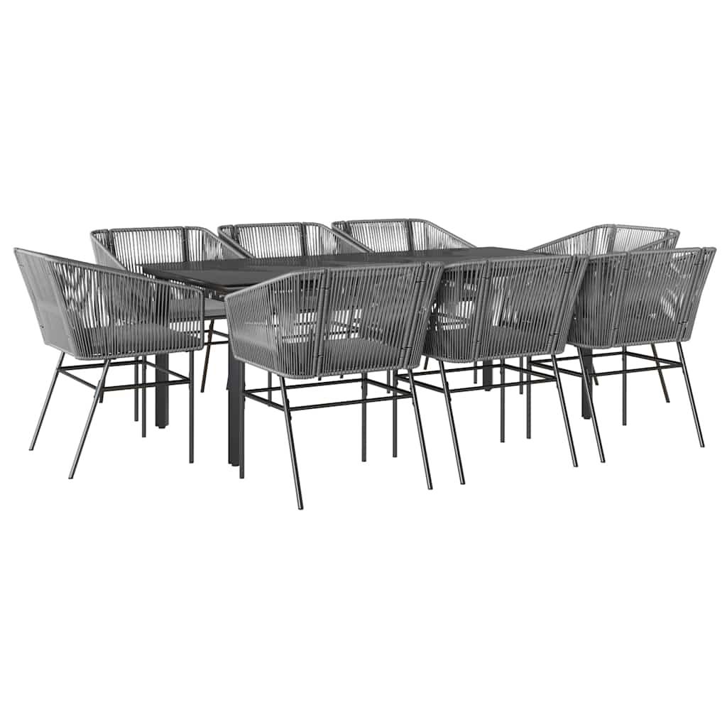 9 részes szürke polyrattan üveg kerti étkezőgarnitúra párnával
