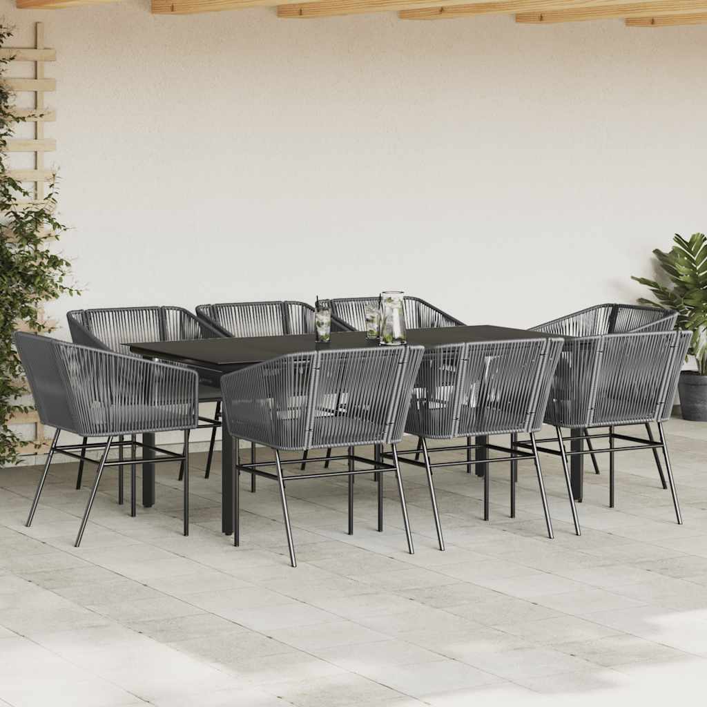 9 részes szürke polyrattan üveg kerti étkezőgarnitúra párnával