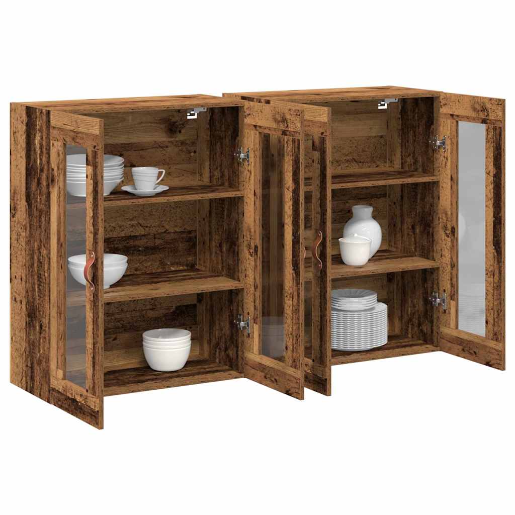 Fali Szekrények 2 pcs Öreg fa 69,5 x 34 x 90 cm Szerelt Fa