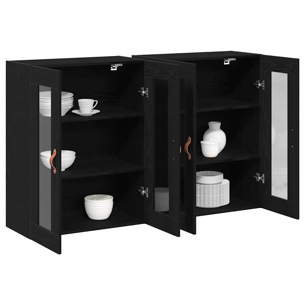 Fali Szekrények 2 pcs Fekete tölgy 69,5 x 34 x 90 cm Faanyag