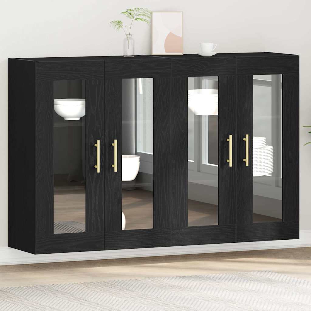 Fali Szekrények 2 pcs Fekete tölgy 69,5 x 34 x 90 cm Faanyag