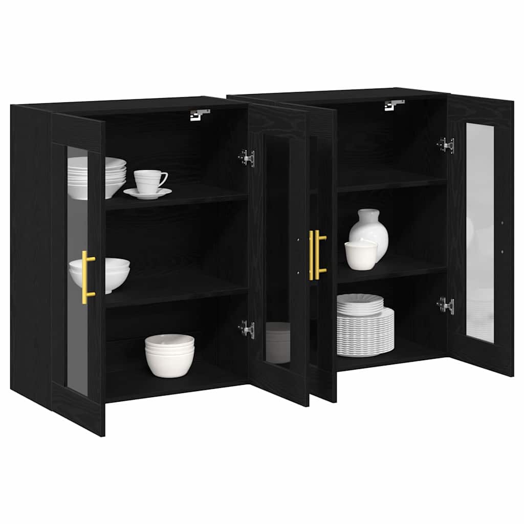 Fali Szekrények 2 pcs Fekete tölgy 69,5 x 34 x 90 cm Faanyag