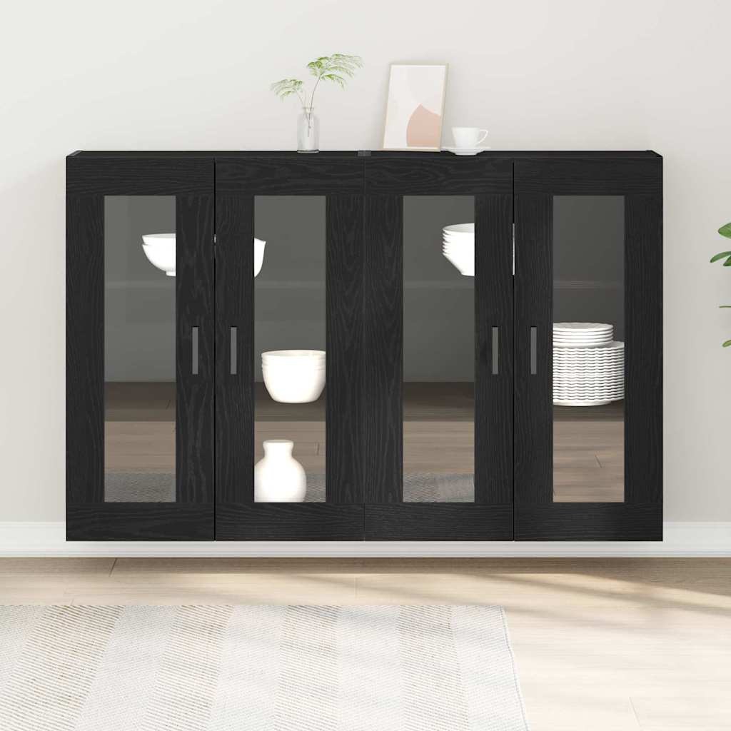 Fali Szekrények 2 pcs Fekete tölgy 69,5 x 34 x 90 cm Szerelt Fa