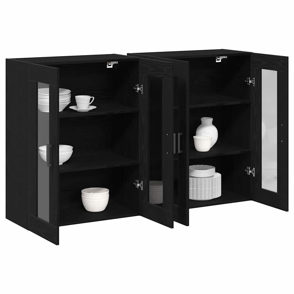 Fali Szekrények 2 pcs Fekete tölgy 69,5 x 34 x 90 cm Szerelt Fa