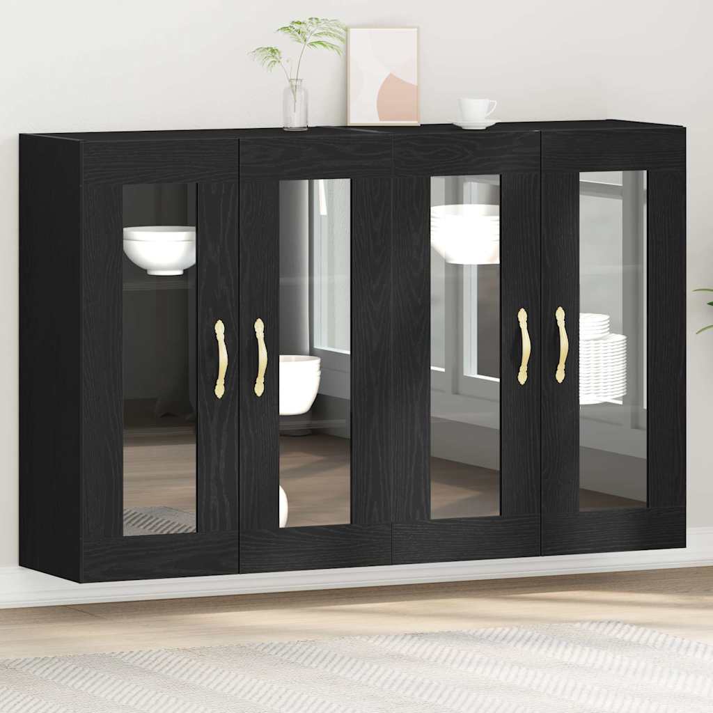 Fali Szekrények 2 pcs Fekete tölgy 69,5 x 34 x 90 cm Szerelt Fa