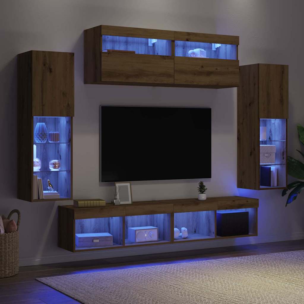 TV szekrény garnitúra 6 pcs kézműves tölgy Szerelt fa