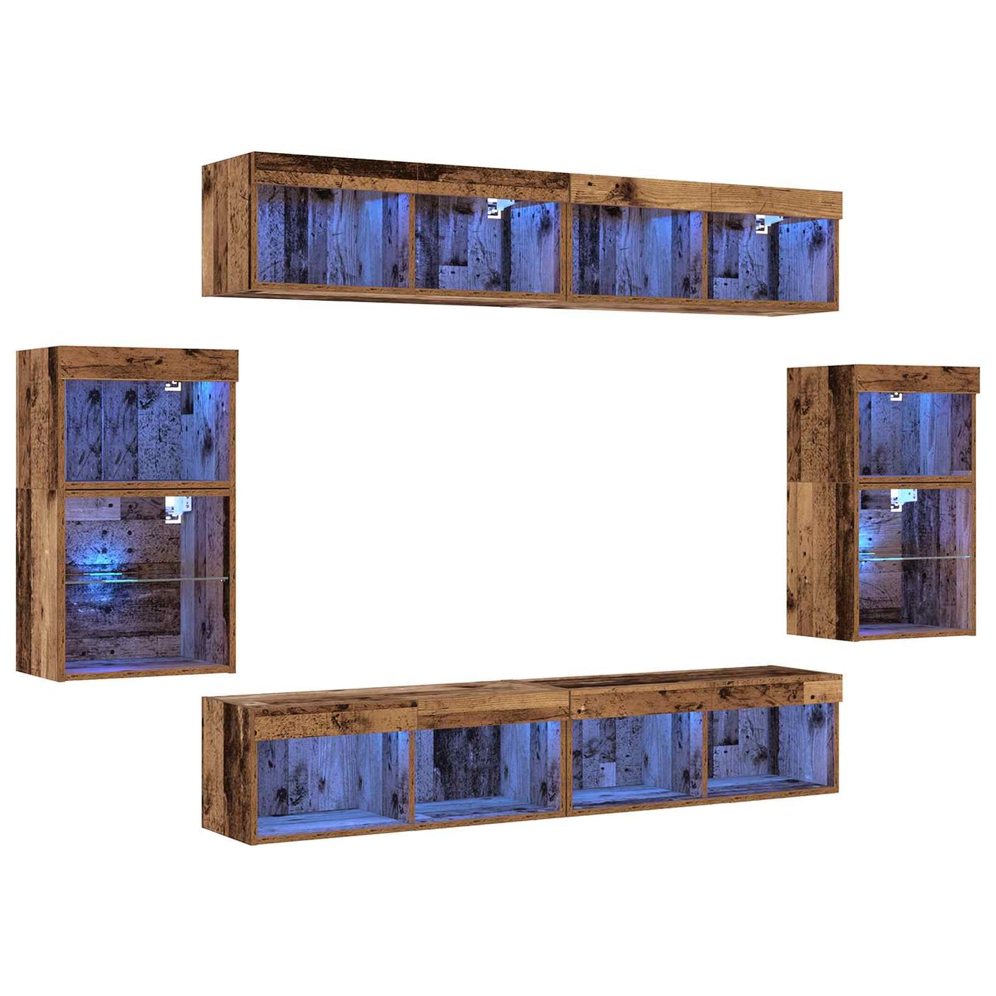 TV szekrény garnitúra LED -es lámpákkal 8 pcs Régi fa Faanyag