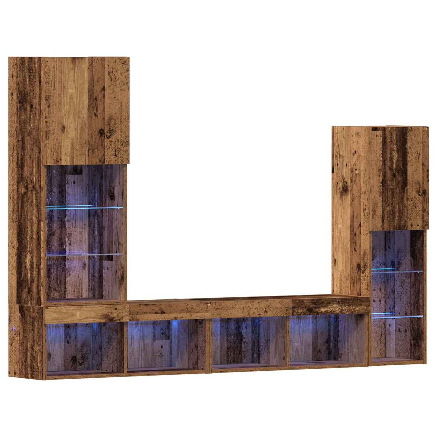 TV szekrény LED -es lámpákkal 4 pcs Régi fa Faanyag