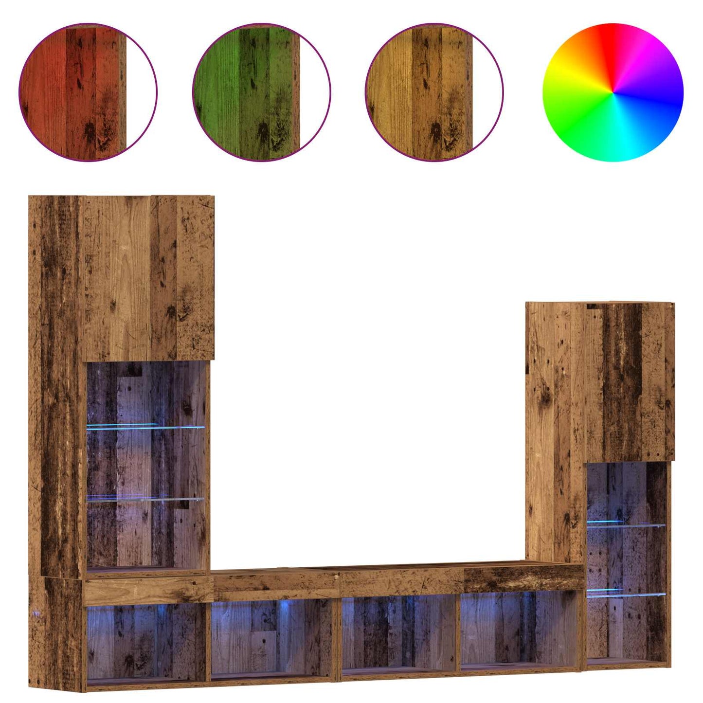 TV szekrény LED -es lámpákkal 4 pcs Régi fa Faanyag