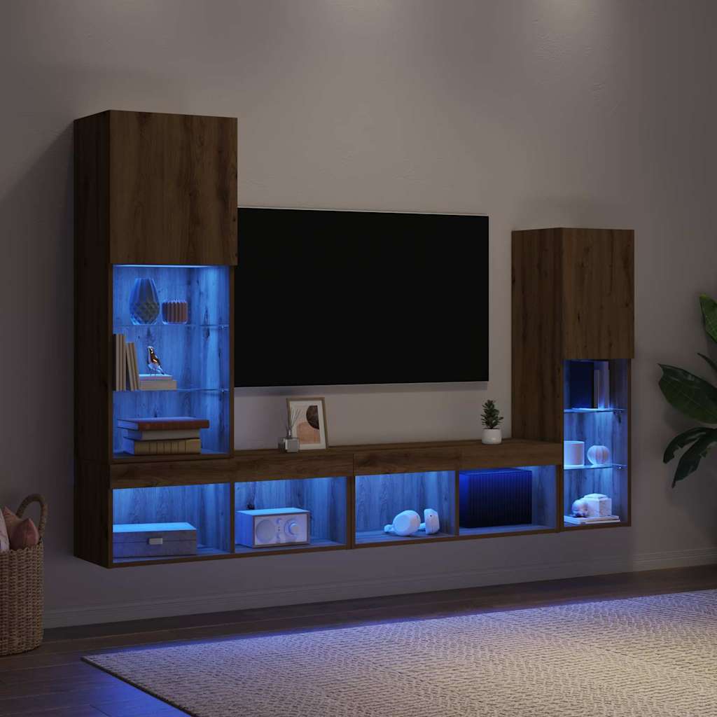 TV szekrény 4 pcs kézműves tölgy Faanyag