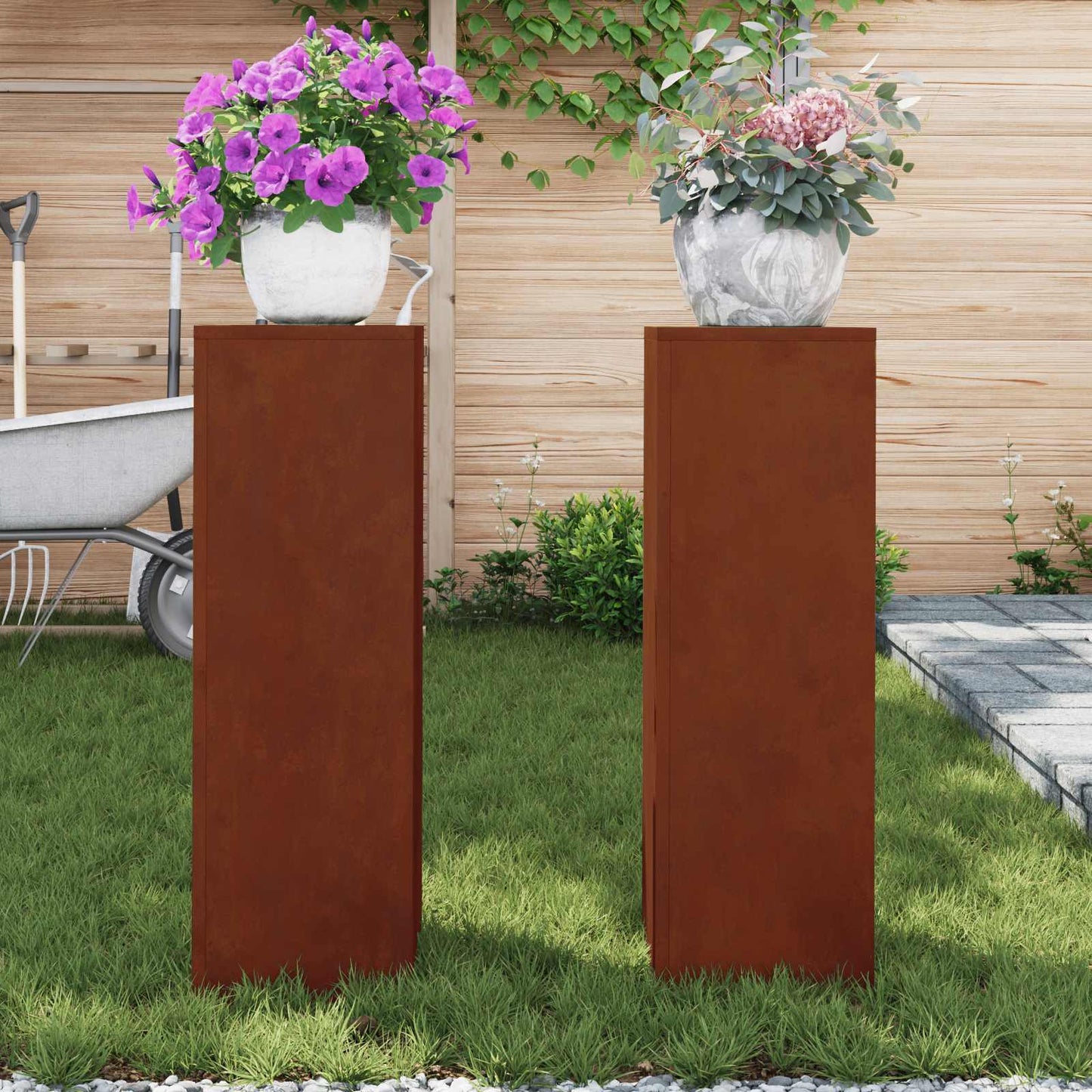 Növényállvány 2 pcs Rozsdás 24 x 24 x 75 cm Időjárásálló acél