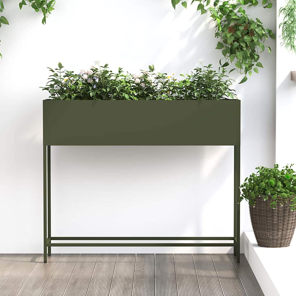 Magas Kerti Cserép Oliva zöld 100 x 26 x 82 cm Acél