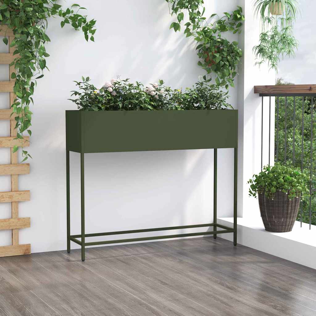 Magas Kerti Cserép Oliva zöld 100 x 26 x 82 cm Acél