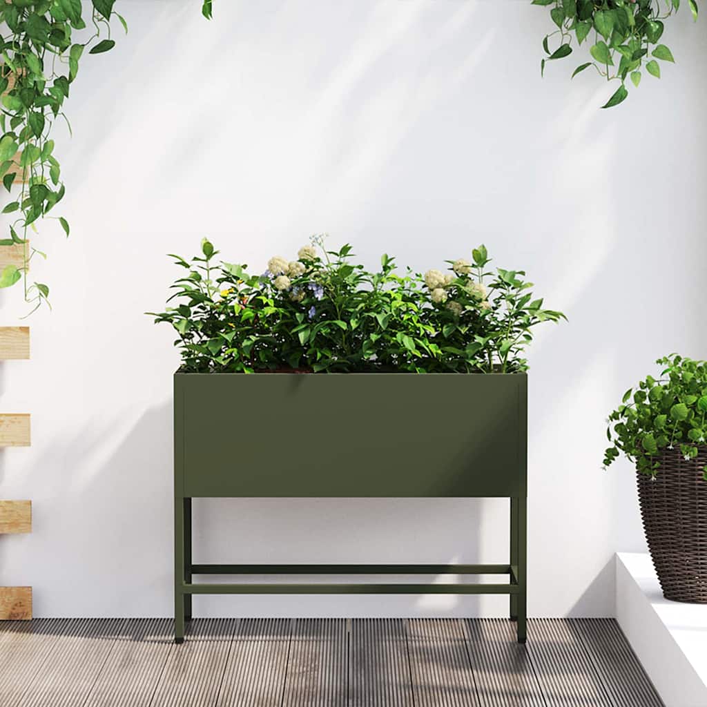 Magas Kerti Cserép Oliva zöld 60 x 26 x 45 cm Acél