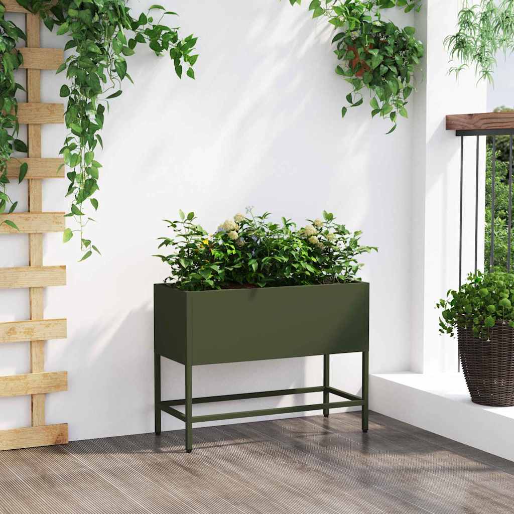 Magas Kerti Cserép Oliva zöld 60 x 26 x 45 cm Acél
