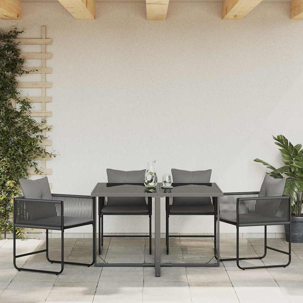 Szék párnával 4 pcs Fekete és Antracit PE Rattan
