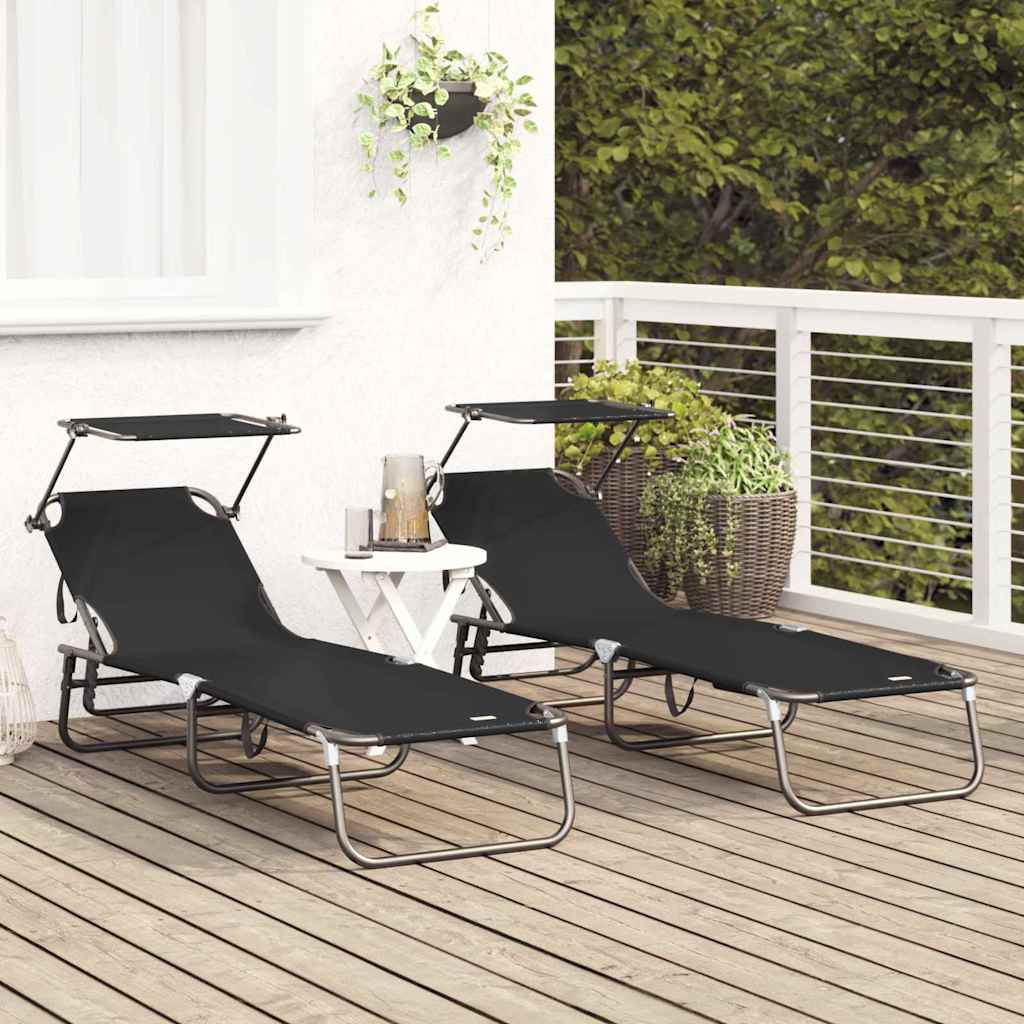 Összecsukható nyugágy 2 pcs Fekete 190 x 57 x 81 cm oxford