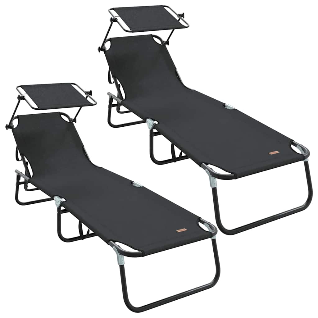 Összecsukható nyugágy 2 pcs Fekete 190 x 57 x 81 cm oxford