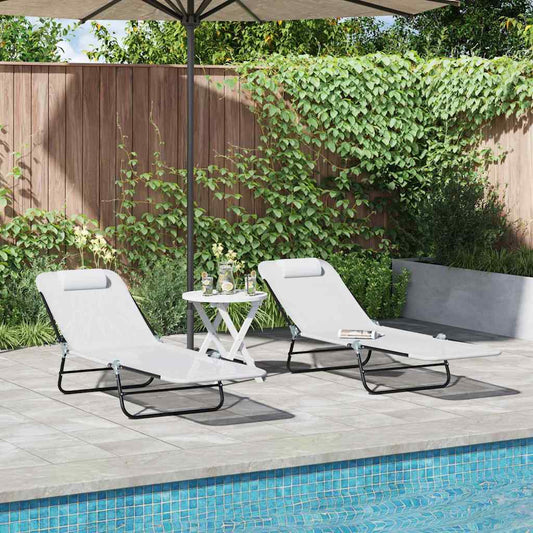 Összecsukható nyugágy 2 pcs Krém 182 x 55 x 85,5 cm Textilén