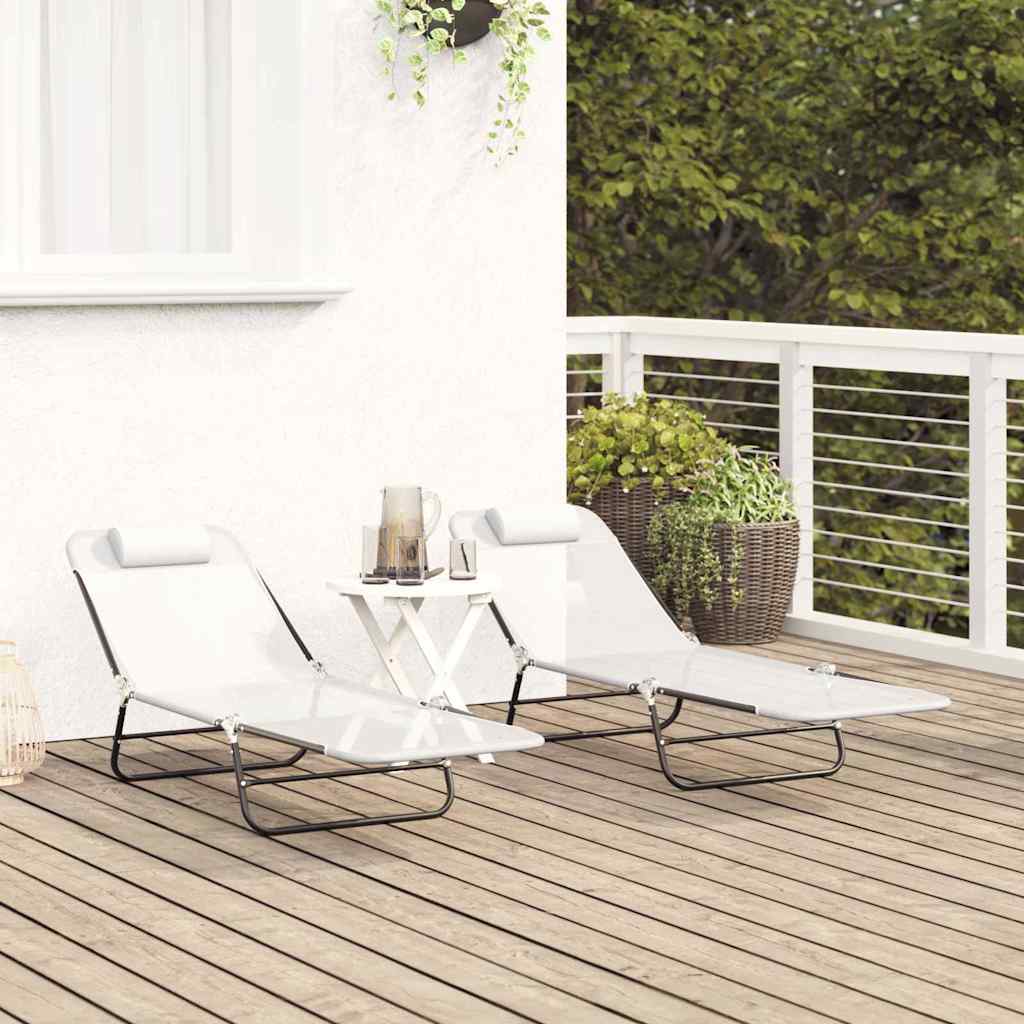 Összecsukható nyugágy 2 pcs Krém 182 x 55 x 85,5 cm Textilén
