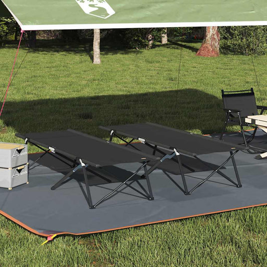 Összecsukható Kemping Ágy 2 pcs Fekete 206 x 76 x 74 cm