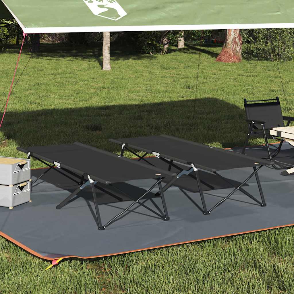 Összecsukható Kemping Ágy 2 pcs Fekete 206 x 76 x 74 cm