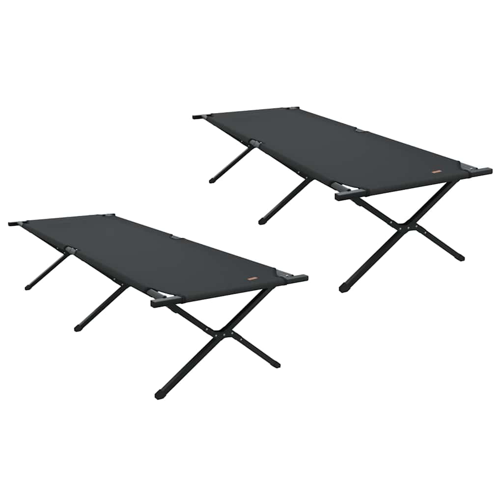 Összecsukható Kemping Ágy 2 pcs Fekete 210 x 80 x 46 cm