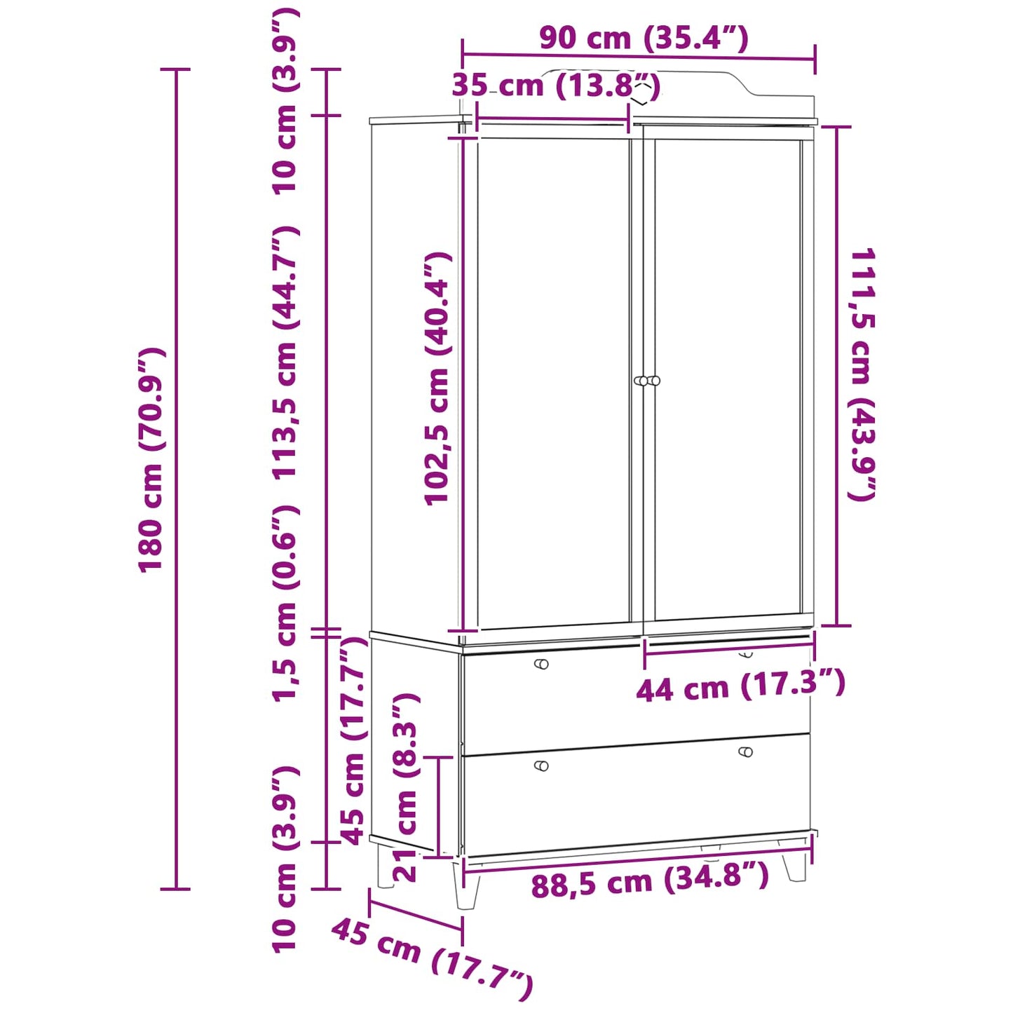 Krétával Írt Dresser ROROS Fehér 90 x 45 x 180 cm Szerelt Fa