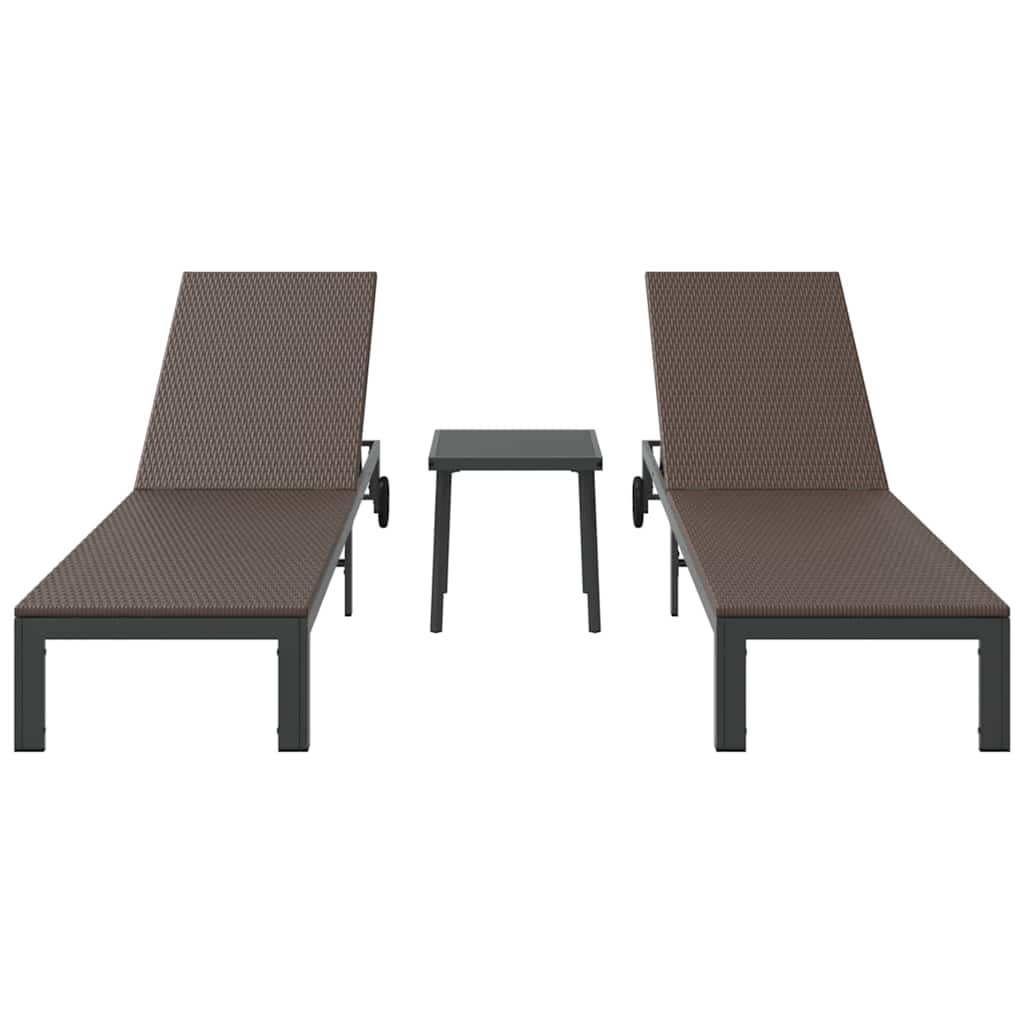Napozóágy 2-személy 3 pcs Barna polirattan